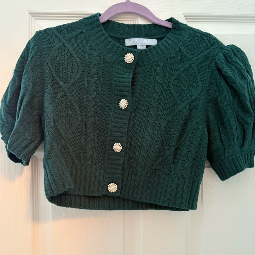 Hill House Emerald Cardigan with Pearl Accent